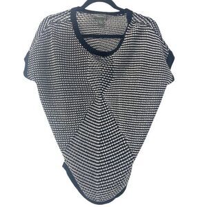 Neiman Marcus Womens Woven Black & White Stretchy Short Sleeve Top Medium 10615